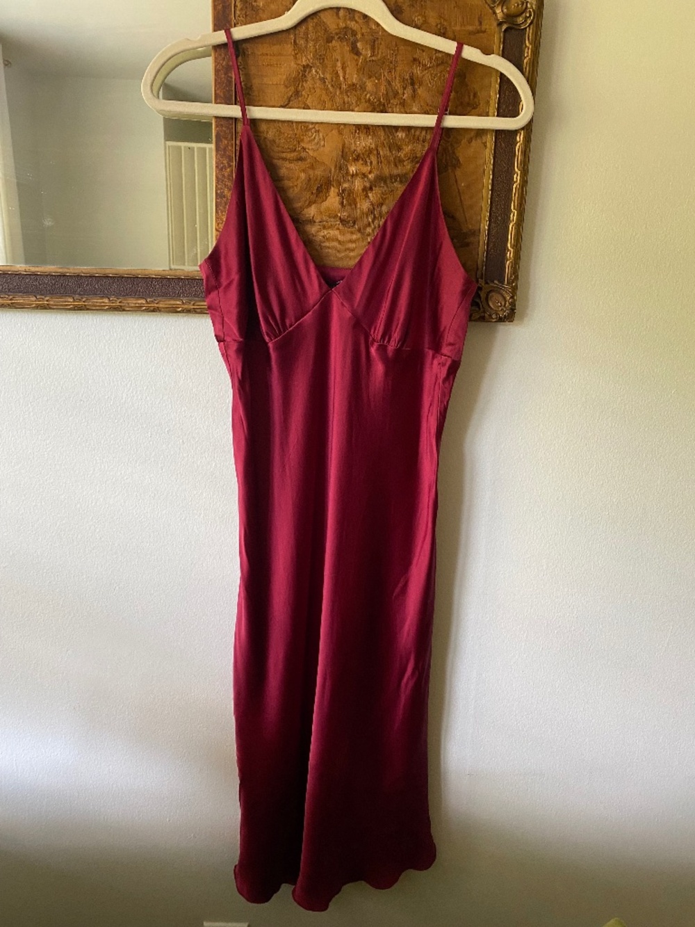 Lena Medoyeff 100% Silk Burgundy Slip Dress V Neck Minimalist Classic Medium